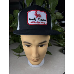 WHISKEY BENT HAT CO. Rowdy Rooster Adjustable Hat One Size Black/White/Red EUC